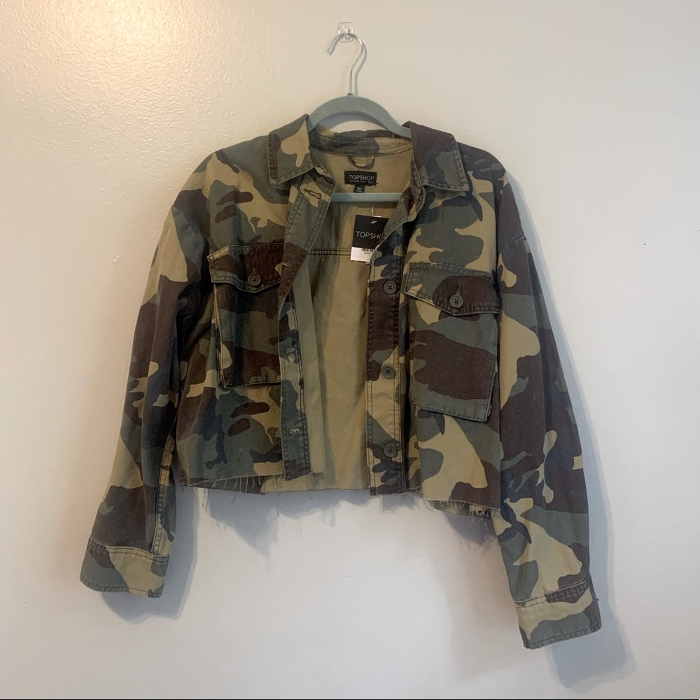 Topshop Cropped Camo Jean Jacket